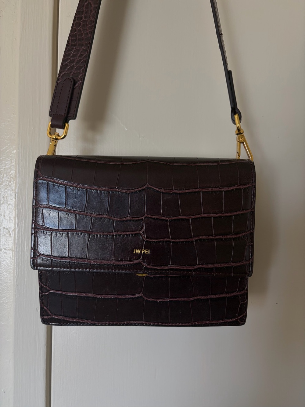 JW PEI Mini Flap Crossbody Purse - Brown Croc